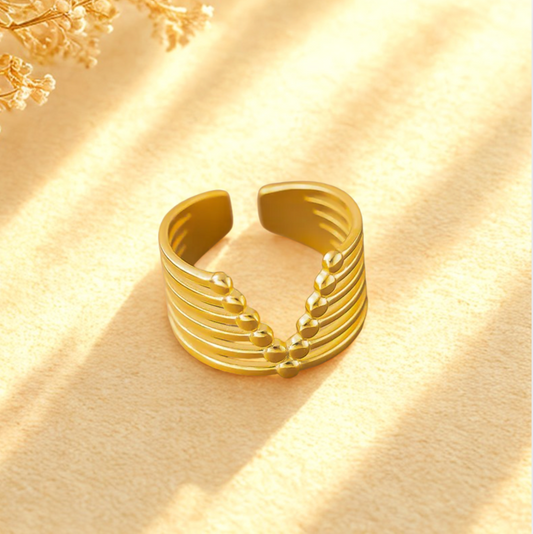 Gold Multi-Band Beaded Ring - Jewelry - 18k Gold Plated Waterproof Jewellery - Collection 9