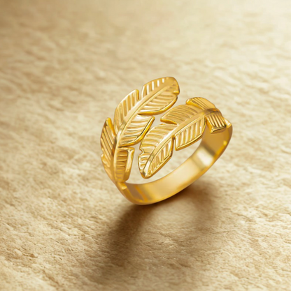 Gold Feather Wrap Adjustable Ring - Jewelry - 18k Gold Plated Waterproof Jewellery - Collection 9