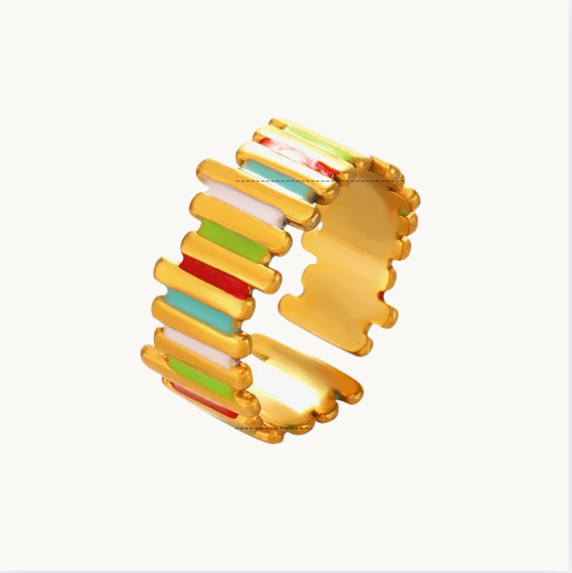 Gold Rainbow Enamel Bar Adjustable Ring - Jewelry - 18k Gold Plated Waterproof Jewellery - Collection 9