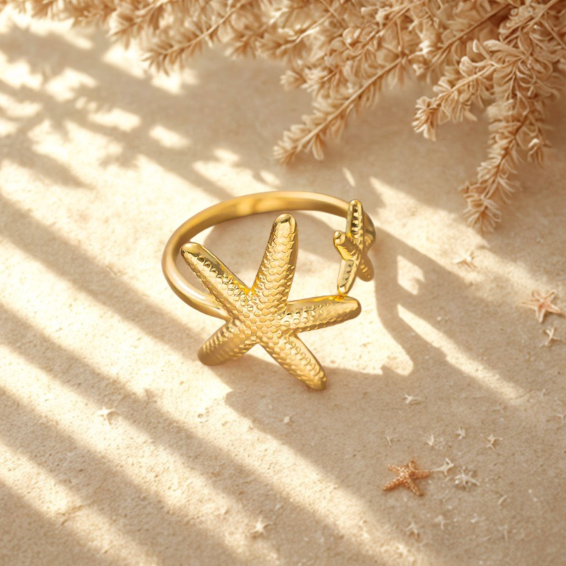 Gold Textured Starfish Ring - Jewelry - 18k Gold Plated Waterproof Jewellery - Collection 9