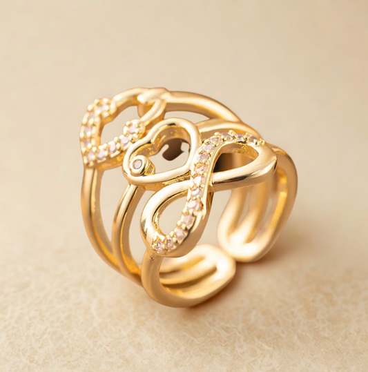 Gold Crystal Infinity Multi-Band Ring - Jewelry - 18k Gold Plated Waterproof Jewellery - Collection 9