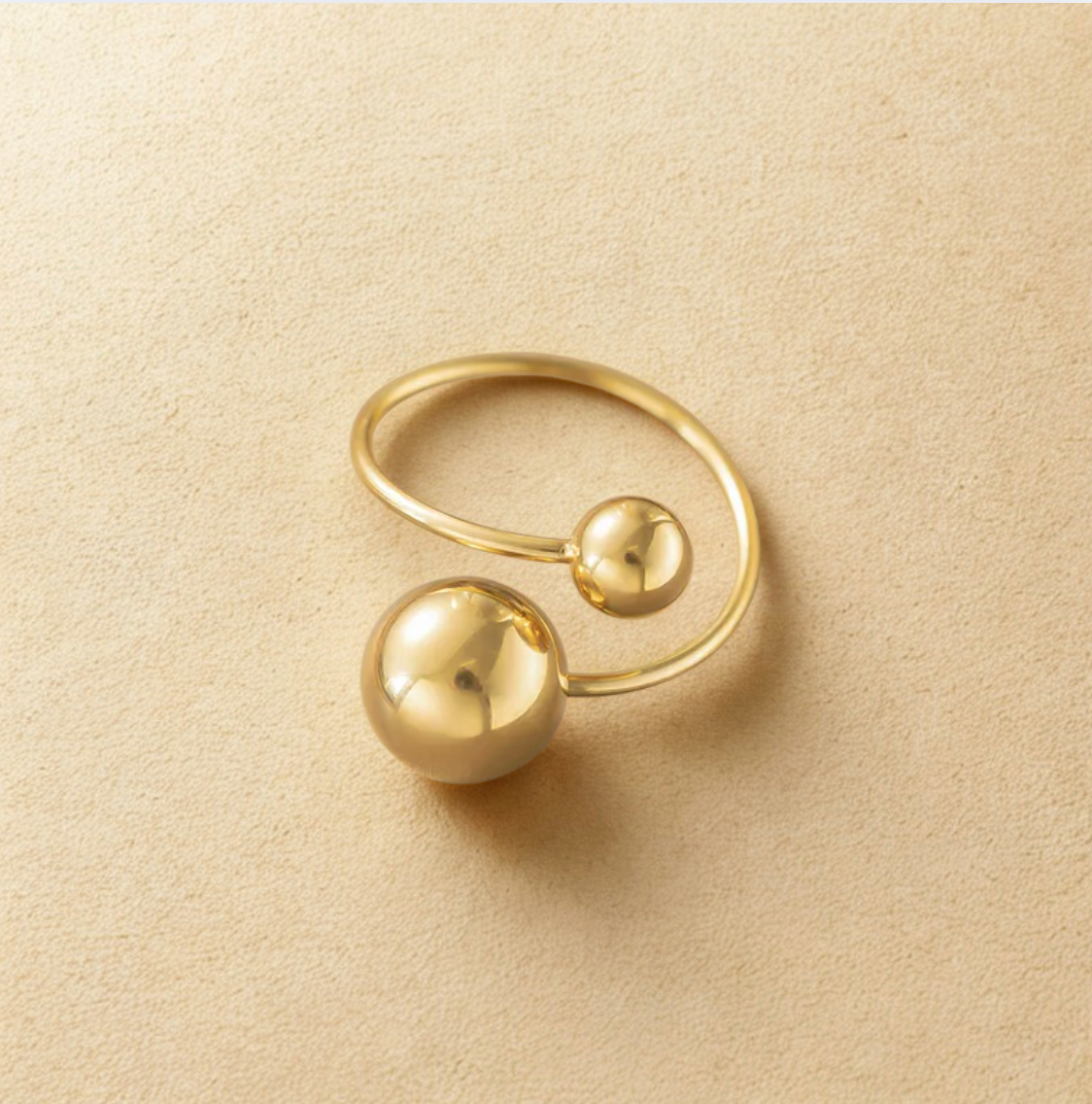 Gold Double Ball Open Cuff Ring - Jewelry - 18k Gold Plated Waterproof Jewellery - Collection 9
