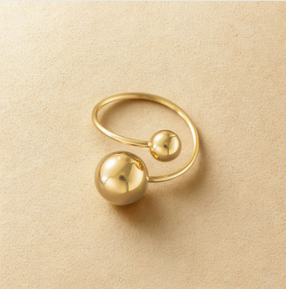 Gold Double Ball Open Cuff Ring - Jewelry - 18k Gold Plated Waterproof Jewellery - Collection 9