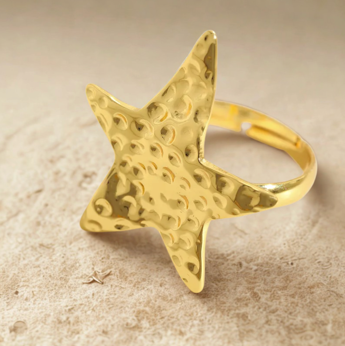 Gold Textured Star Ring - Jewelry - 18k Gold Plated Waterproof Jewellery - Collection 9