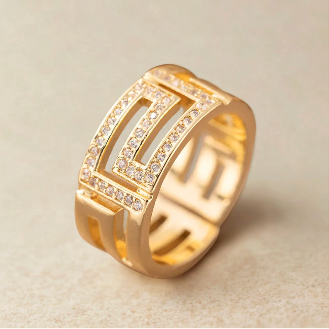 Gold Crystal Geometric Ring - Jewelry - 18k Gold Plated Waterproof Jewellery - Collection 9