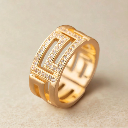 Gold Crystal Geometric Ring - Jewelry - 18k Gold Plated Waterproof Jewellery - Collection 9