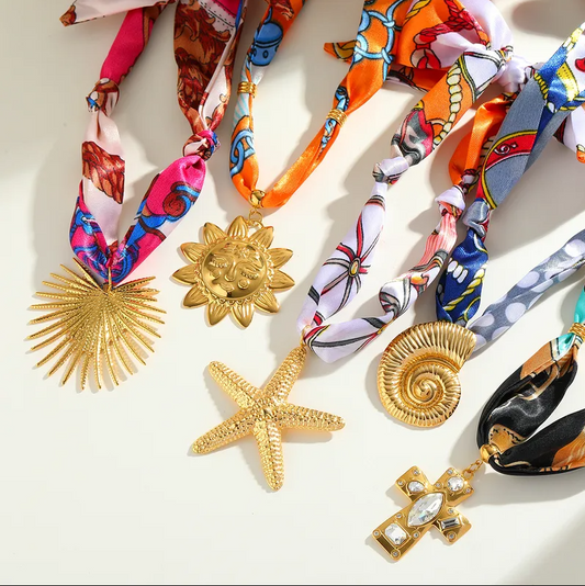 Orange Starfish Charm Scarf Necklace - Jewelry - 18k Gold Plated Waterproof Jewellery - Collection 9