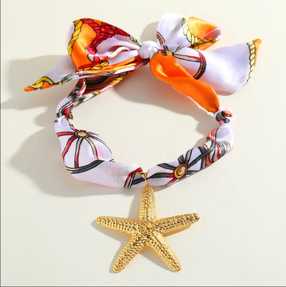 Orange Starfish Charm Scarf Necklace - Jewelry - 18k Gold Plated Waterproof Jewellery - Collection 9