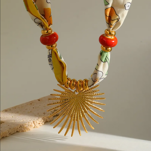Yellow Sunburst Ceramic Bead Scarf Necklace - Jewelry - 18k Gold Plated Waterproof Jewellery - Collection 9