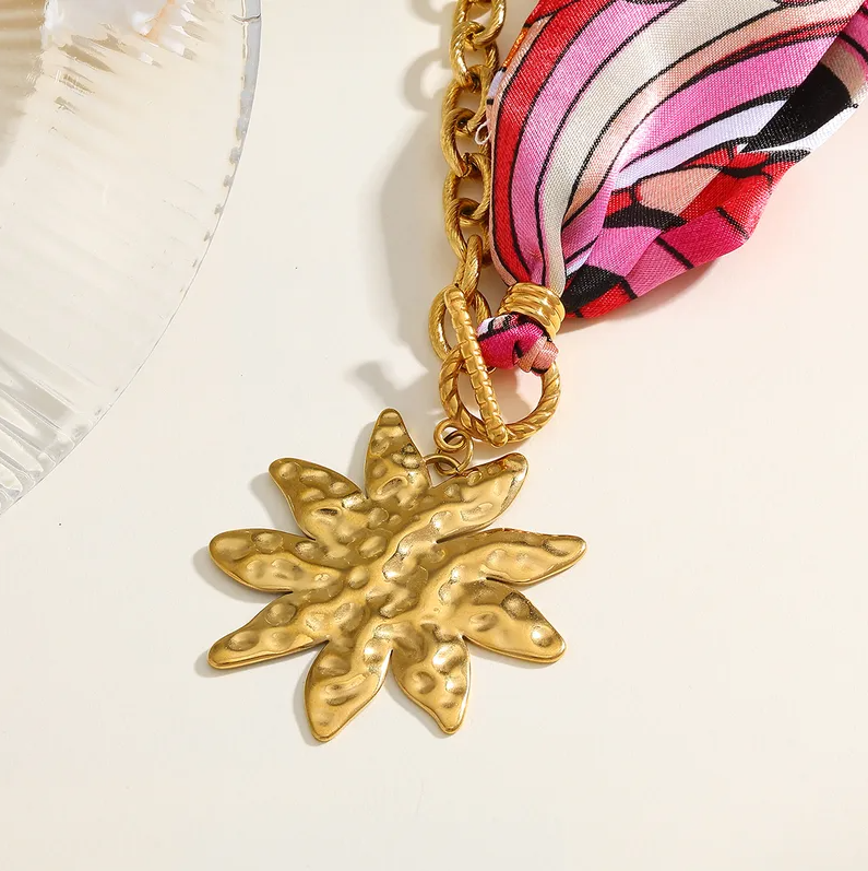 Pink Geometric Star Chain Scarf Necklace - Jewelry - 18k Gold Plated Waterproof Jewellery - Collection 9