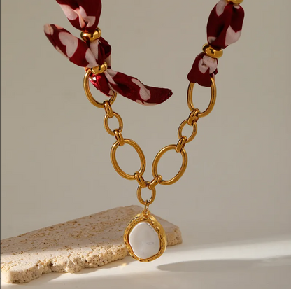 Burgundy Pearl Oval Chain Scarf Necklace - Jewelry - 18k Gold Plated Waterproof Jewellery - Collection 9