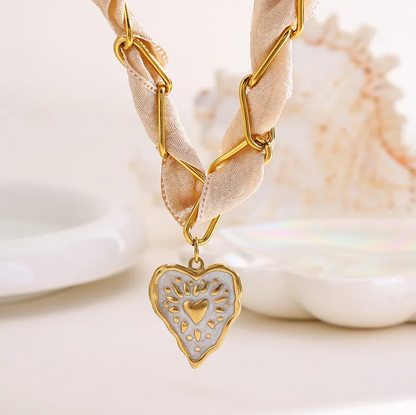 Beige Cutout Heart Paperclip Chain Scarf Necklace - Jewelry - 18k Gold Plated Waterproof Jewellery - Collection 9