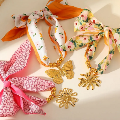 Yellow Floral Gold Daisy Scarf Necklace - Jewelry - 18k Gold Plated Waterproof Jewellery - Collection 9