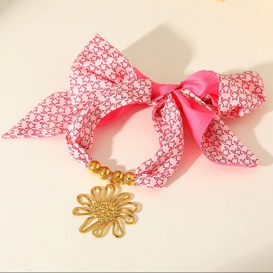 Pink Bow Gold Daisy Scarf Necklace - Jewelry - 18k Gold Plated Waterproof Jewellery - Collection 9
