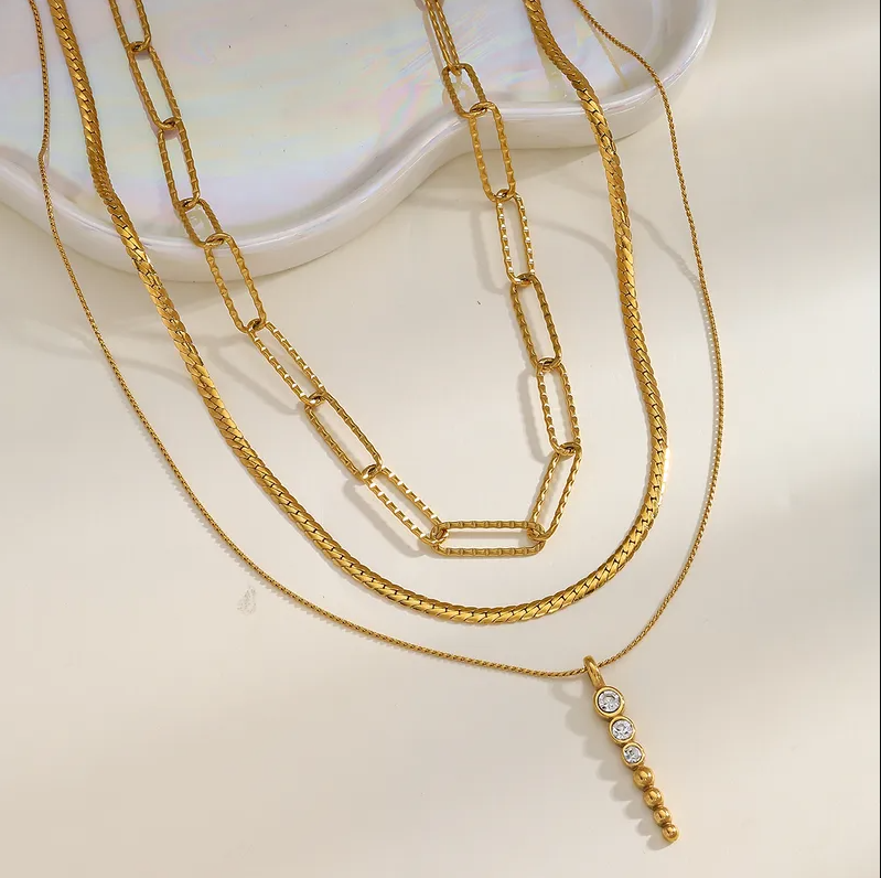 Gold Layered Chain Necklace Set - Jewelry - 18k Gold Plated Waterproof Jewellery - Collection 9