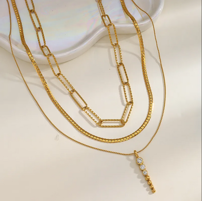 Gold Layered Chain Necklace Set - Jewelry - 18k Gold Plated Waterproof Jewellery - Collection 9