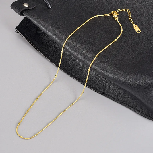 Gold Delicate Beaded Chain - Necklace - 18k Gold Plated Waterproof Jewellery - Collection 9