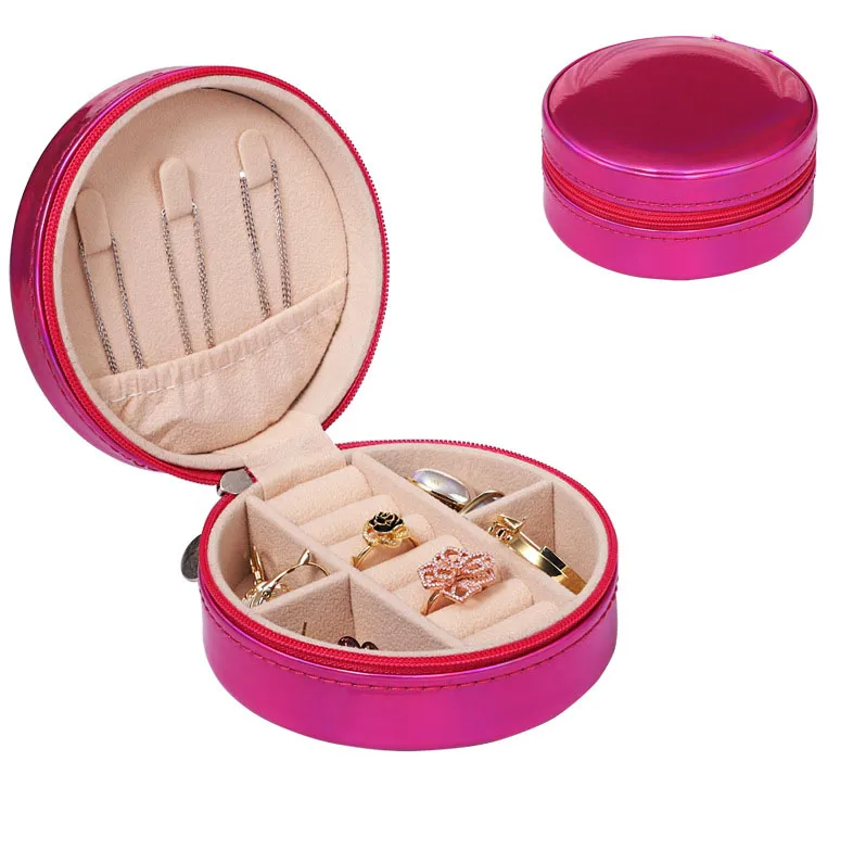 Mirror Shine Magenta Round Luxury Travel Jewellery Box - Accessories - 18k Gold Plated Waterproof Jewellery - Collection 9