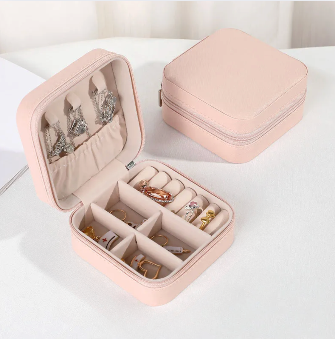Blush Pink Square Luxury Travel Jewellery Box - Accessories - 18k Gold Plated Waterproof Jewellery - Collection 9