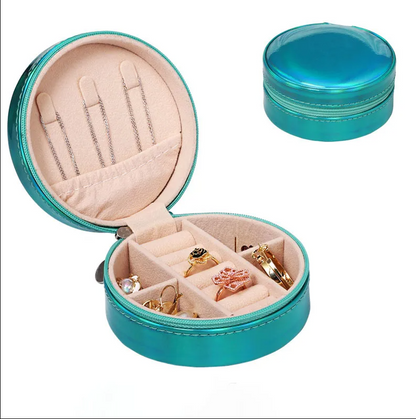 Mirror Blue Round Luxury Travel Jewellery Box - Jewellery Boxes - 18k Gold Plated Waterproof Jewellery - Collection 9