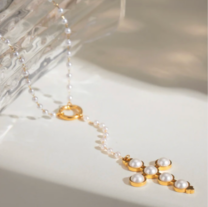 Pearl Cross Pendant Necklace - Jewelry - 18k Gold Plated Waterproof Jewellery - Collection 9