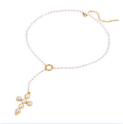 Pearl Cross Pendant Necklace - Jewelry - 18k Gold Plated Waterproof Jewellery - Collection 9