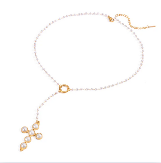 Pearl Cross Pendant Necklace - Jewelry - 18k Gold Plated Waterproof Jewellery - Collection 9