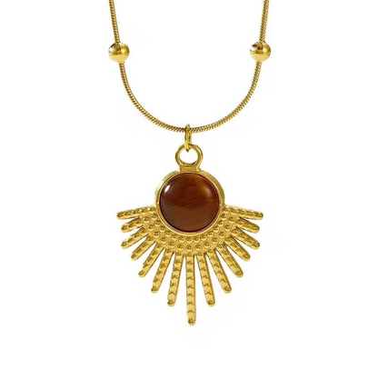 Sunburst Stone Pendant Necklace - Jewelry - 18k Gold Plated Waterproof Jewellery - Collection 9