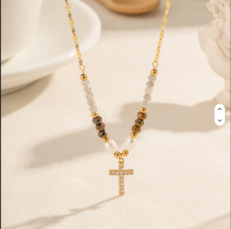 Crystal Cross Beaded Necklace - Jewelry - 18k Gold Plated Waterproof Jewellery - Collection 9