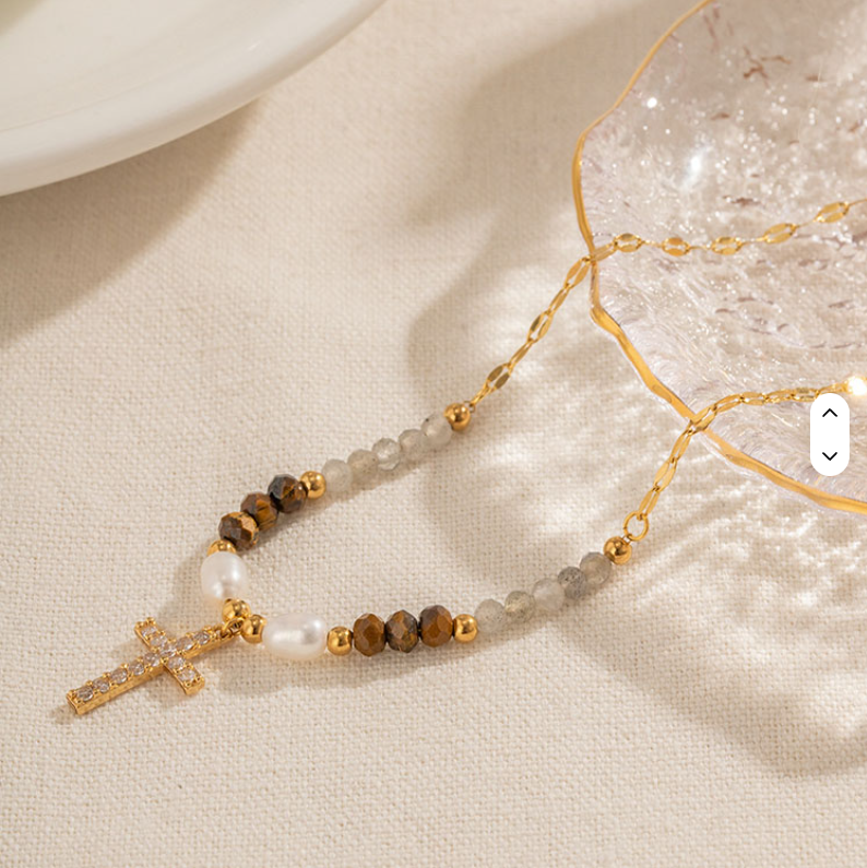 Crystal Cross Beaded Necklace - Jewelry - 18k Gold Plated Waterproof Jewellery - Collection 9