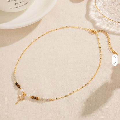 Crystal Cross Beaded Necklace - Jewelry - 18k Gold Plated Waterproof Jewellery - Collection 9