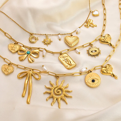 Multi Charm Statement Necklace - Jewelry - 18k Gold Plated Waterproof Jewellery - Collection 9