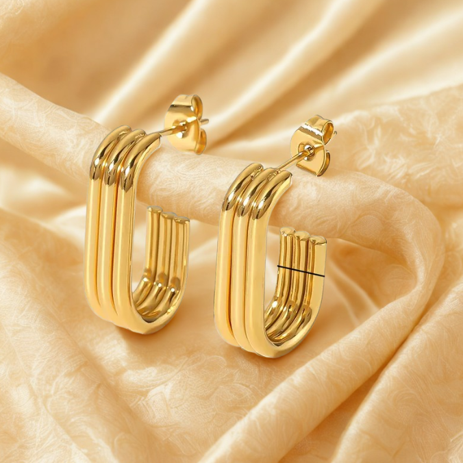 Golden Triple Hoop Earrings - Earrings - 18k Gold Plated Waterproof Jewellery - Collection 9