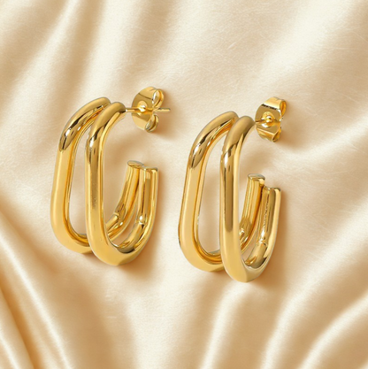 Golden Double Hoop Earrings - Earrings - 18k Gold Plated Waterproof Jewellery - Collection 9
