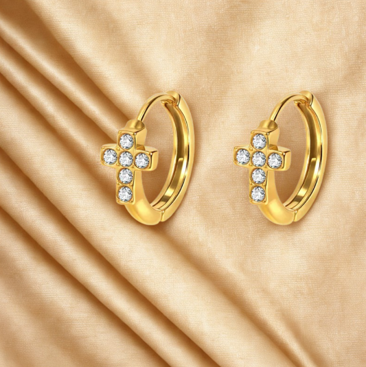 Golden Cross Hoop Earrings - Earrings - 18k Gold Plated Waterproof Jewellery - Collection 9