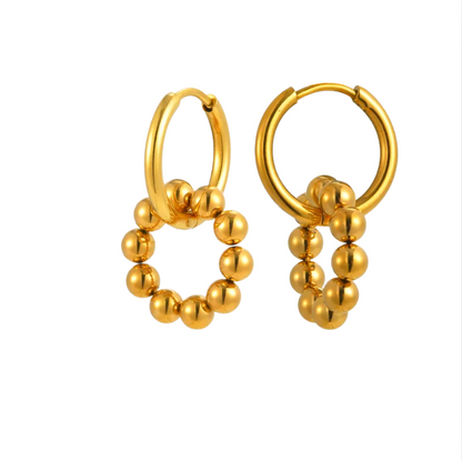 Golden Beaded Hoop Earrings - Earrings - 18k Gold Plated Waterproof Jewellery - Collection 9