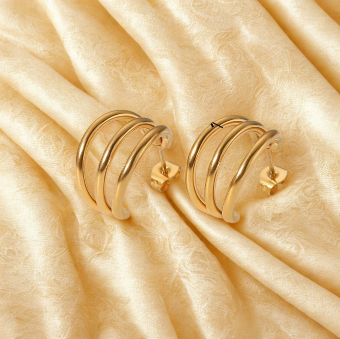 Golden Triple Ear Cuff Earrings - Earrings - 18k Gold Plated Waterproof Jewellery - Collection 9