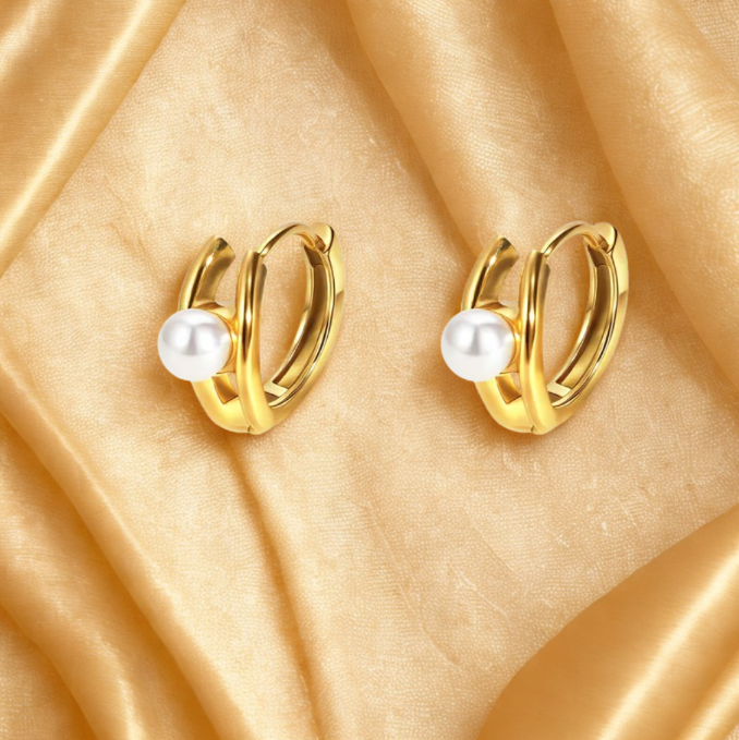 Golden Pearl Hoop Earrings - Earrings - 18k Gold Plated Waterproof Jewellery - Collection 9