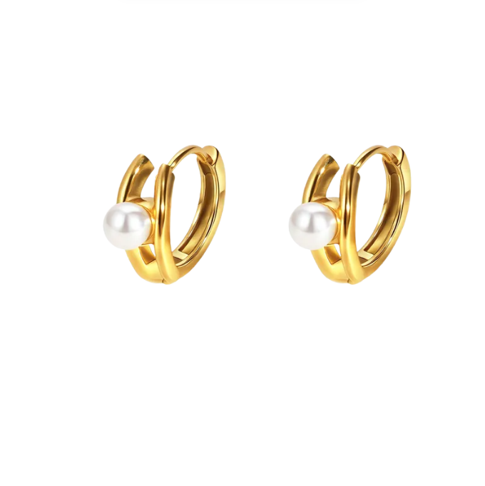Golden Pearl Hoop Earrings - Earrings - 18k Gold Plated Waterproof Jewellery - Collection 9