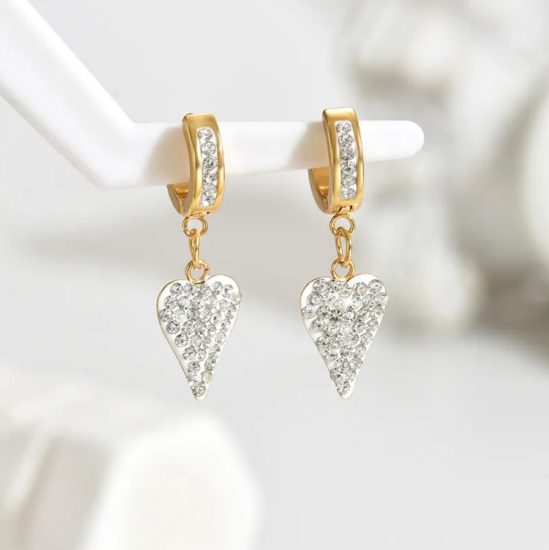 Golden Heart Crystal Drop Hoop Earrings - Earrings - 18k Gold Plated Waterproof Jewellery - Collection 9