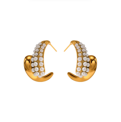 Golden Pearl Chunky Hoop Earrings - Earrings - 18k Gold Plated Waterproof Jewellery - Collection 9