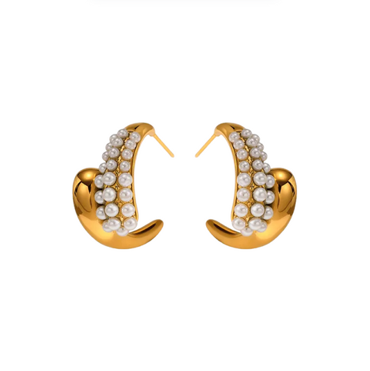 Golden Pearl Chunky Hoop Earrings - Earrings - 18k Gold Plated Waterproof Jewellery - Collection 9