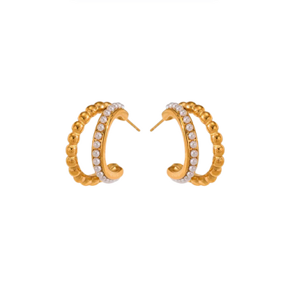 Golden Pearl Double Hoop Earrings - Earrings - 18k Gold Plated Waterproof Jewellery - Collection 9
