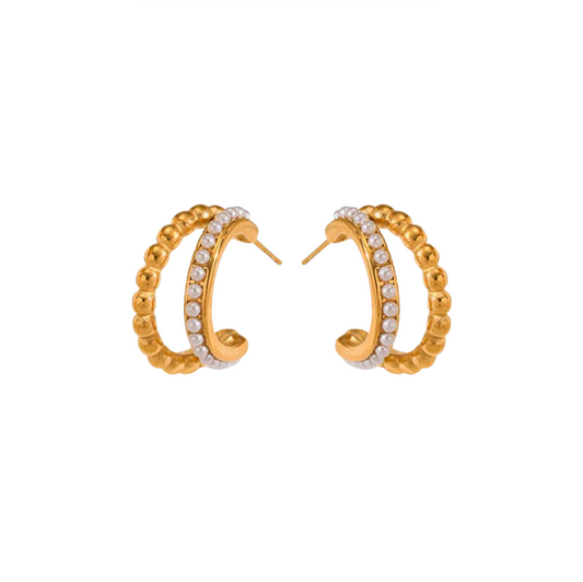 Golden Pearl Double Hoop Earrings - Earrings - 18k Gold Plated Waterproof Jewellery - Collection 9