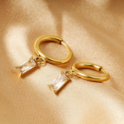 Golden Crystal Drop Hoop Earrings - Earrings - 18k Gold Plated Waterproof Jewellery - Collection 9