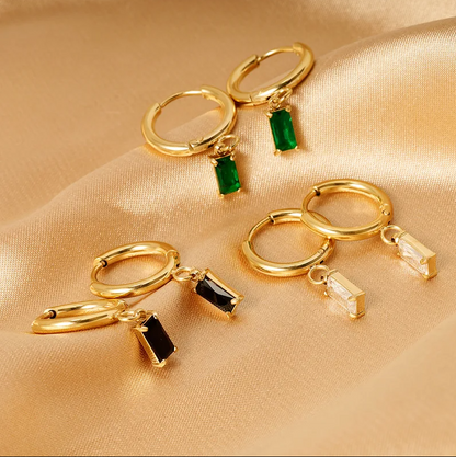 Golden Crystal Drop Hoop Earrings - Earrings - 18k Gold Plated Waterproof Jewellery - Collection 9