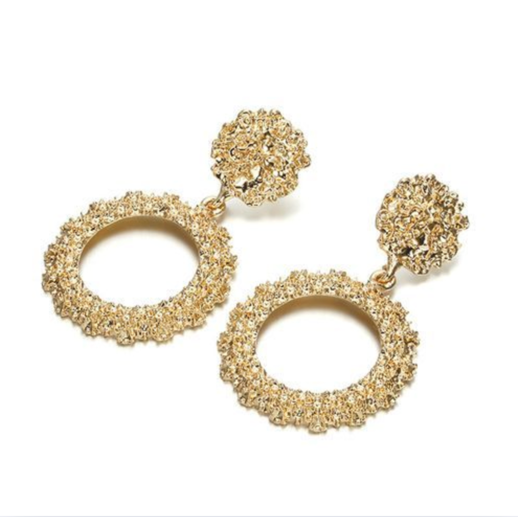 Textured Circle Drop Earrings - Jewelry - 18k Gold Plated Waterproof Jewellery - Collection 9