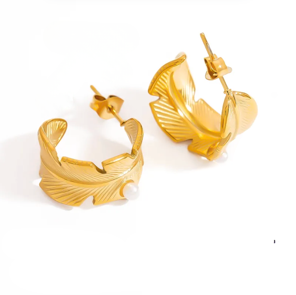 Feather Hoop Earrings - Jewelry - 18k Gold Plated Waterproof Jewellery - Collection 9