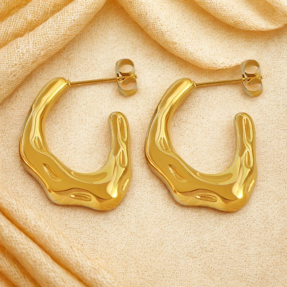 Molten Wave Hoop Earrings - Jewelry - 18k Gold Plated Waterproof Jewellery - Collection 9