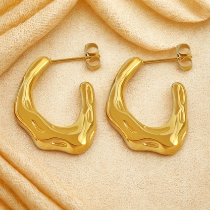 Molten Wave Hoop Earrings - Jewelry - 18k Gold Plated Waterproof Jewellery - Collection 9